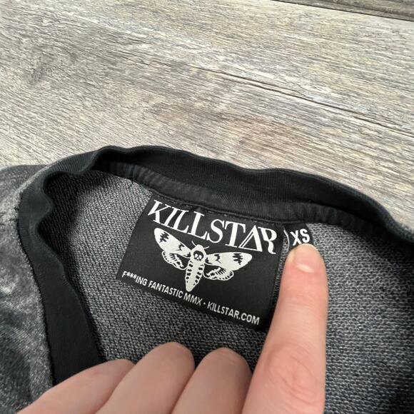Killstar Baphomet‎ Gothic Occult Gray Black Tie Dye Adult XS Pullover Sweatshirt - Picture 4 of 9